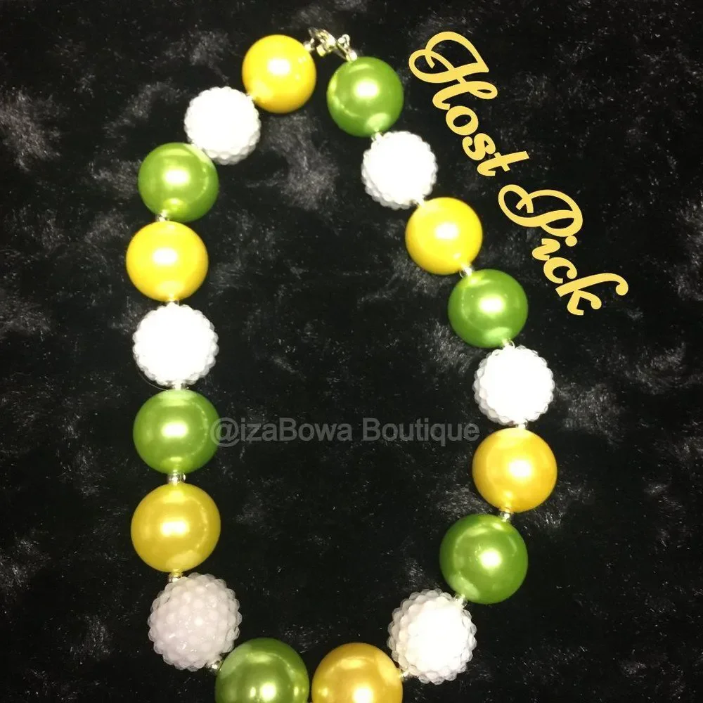 Lime Green, Yellow & White Sparkle Chunky Bead Necklace NK1048 Handmade